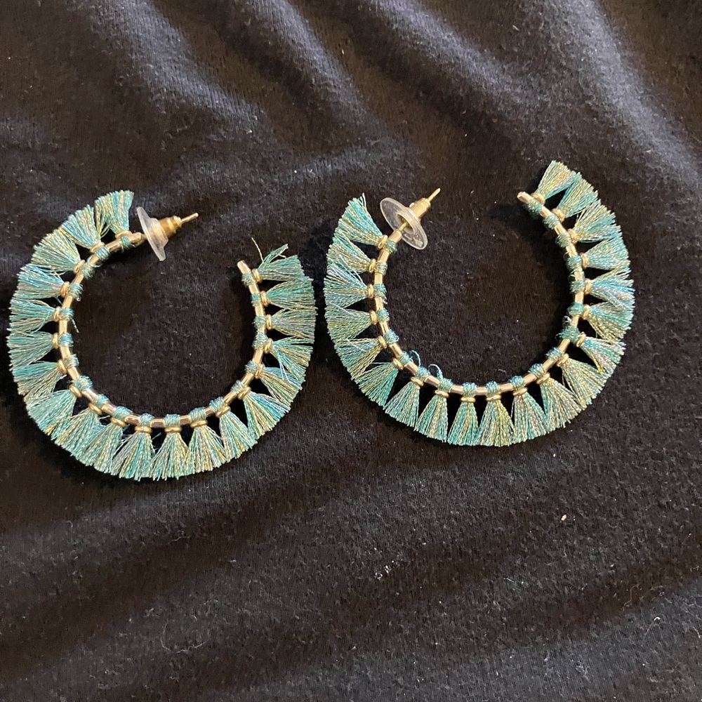 Kendra Scott Eve Aqua Tassel Hoop Earrings